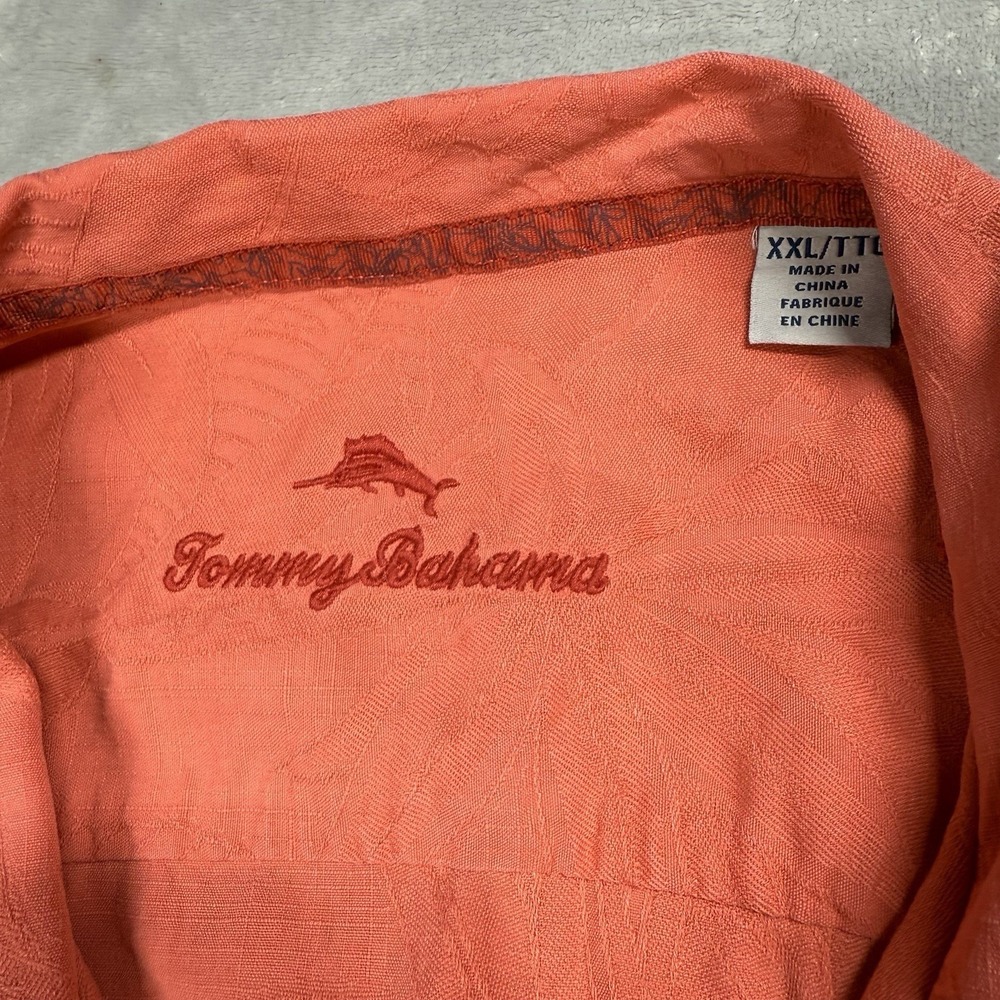 Tommy Bahama Silk Button Up Shirt Mens XXL Coral Tropical Jacquard Camp Shirt